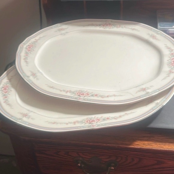 Noritake Cream and Pink Floral Rothschild oval platters set of 2
